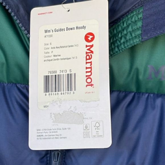 ⛷ Marmot Women's Guide Down Hoody - Arctic Navy/Botanical Green - 700 Fill Power - Picture 3 of 7